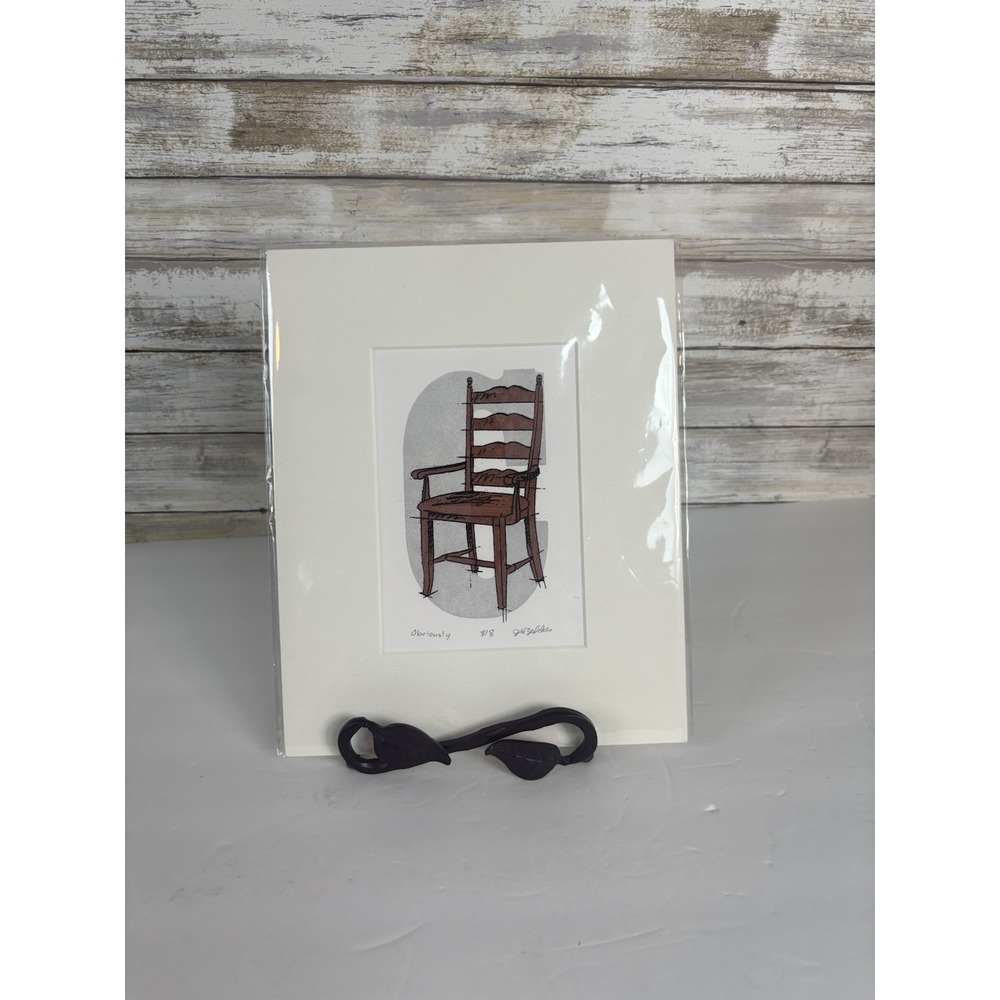 Judy H. Zeddies "Obviously " 8x10 Hand Colored Etching Signed Matted 8/8 Chair